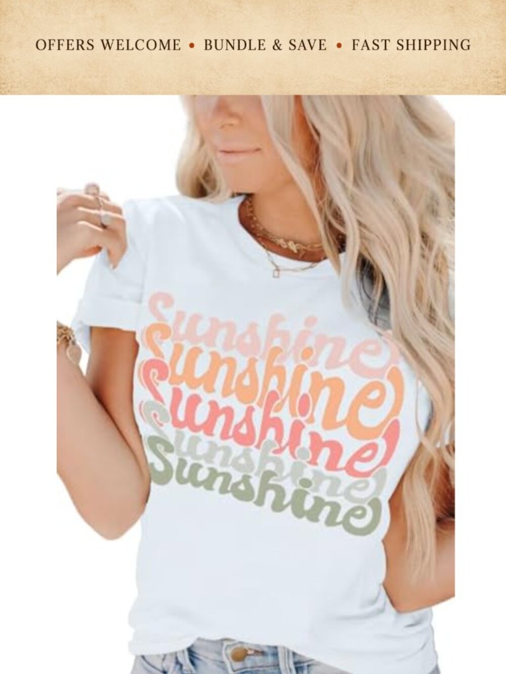 Women's Summer Short Sleeve Sunshine Graphic T-Shirt Loose Fit Tunic Tee